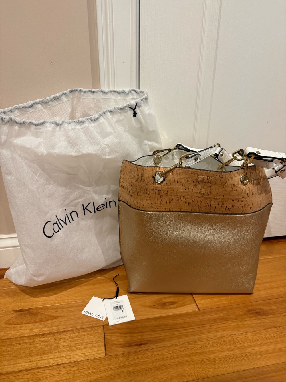 Calvin Klein Gold and Cork Two-Tone Tote